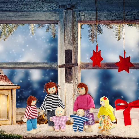 ONEST 15 Pieces Wooden Dollhouse Family Set Mini People Figures Sets Dollhouse Dolls Wooden Doll Family Pretend Play Figures Accessories for Prete...