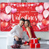 Sumind Happy Valentine‘s Day Banner 73''x43'' Heart Photography Backdrop Large Valentines Day Background Party Decorations Photo Booth Prop(Red Ba...