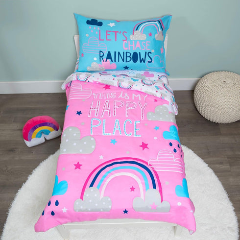 Funhouse Let's Chase Rainbows 4 Piece Toddler Bedding Set – Includes Comforter, Sheet Set – Fitted + Top Sheet + Reversible Pillowcase for Girls B...