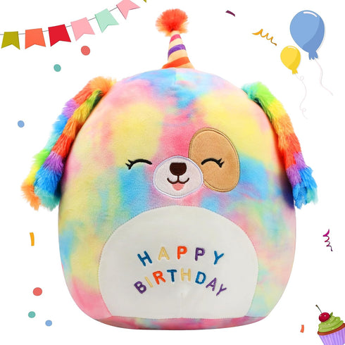 Easfan 12'' Original Rainbow Birthday Dog Plush Pillow Soft Puppy Plush Toy Cute Dog Stuffed Animal Birthday Gifts for Kids Toddlers...