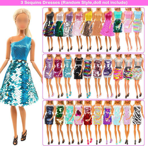 BARWA 10 Sets Doll Clothes Including 3 Sequins Dresses 3 Fashion Floral Dresses 4 Casual Outfits Tops and Pants for 11.5 inch Girl Dolls……...