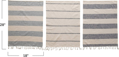 Bloomingville Cotton Tea Stripes & Tassels, Blue & White, Set of 3 Towel, 3...