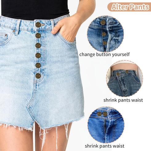 16 Pcs Jeans Buttons Replacement, 17 mm No-Sew Buttons for Jeans Pants Button Tightener Pins Replacement Repair Kit with Threads Rivets and Screwd...