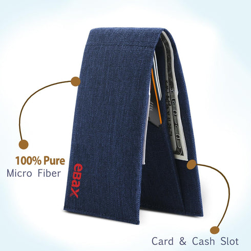 Microfiber Waterproof RFID Slim Bifold Wallet for Men - Minimalist Front Pocket Card Holder Holds up to 10 Cards and Cash, Denim Blue...