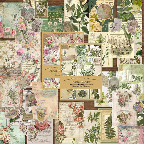 200 Pieces Vintage Scrapbook Supplies Pack, Vintage Nature Plant Flower Scrapbook Paper Art Journaling Kit for Bullet Journals Planners Collage De...