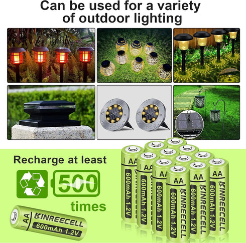 Rechargeable AA Batteries, Ni-MH Double A Solar Batteries High Capacity 1.2V Pre-Charged for Outdoor Solar Lights, String Lights Pathway Lights (A...