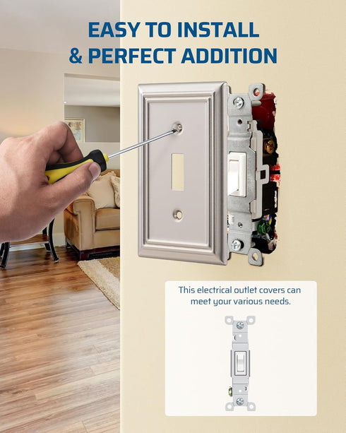 DEWENWILS Single Toggle Wall Plates, Satin Nickel Metal Outlet Covers, 4.92" x 3.14" Switch Plate Cover, Light Switch Cover Plates for Home Decor,...