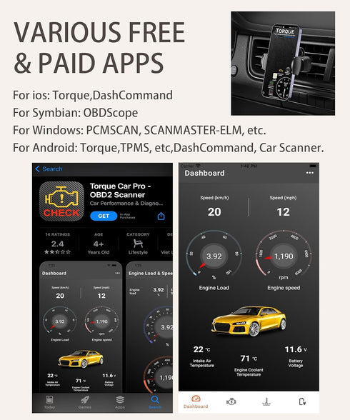 OBD2 Scanner,OBD2 Scanner Bluetooth,Car Accessories Car Code Reader Check Engine Light Diagnostic Scan Tool,Car Diagnostic Scan Tool OBDII Adapter...