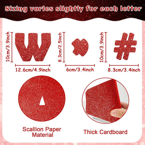 260Pcs Glitter Red Bulletin Board Letters for Classroom 4” Letter Combo Pack Set Numbers Alphabet Poster Board with Adhesive Dots Punctuation Symb...