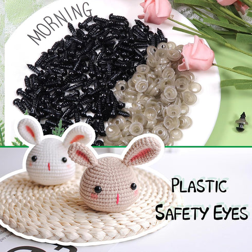 TOAOB 150pcs 6mm Safety Eyes for Amigurumis Craft Crochet Eyes with 150pcs Washers Black Doll Eyes for Crocheting Stuffed Animals Bears Doll Makin...