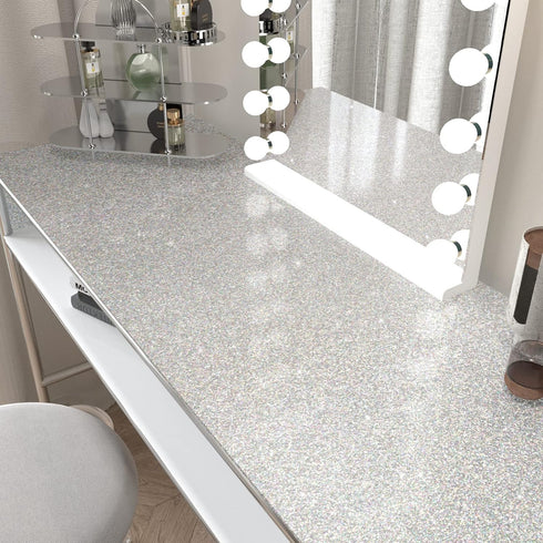 Silver Sparkle Contact Paper Glitter Wallpaper Stick and Peel Bedroom Cabinets Drawers 15.75''x80'' Vinyl Self Adhesive Removable Sparkle Wall Pap...