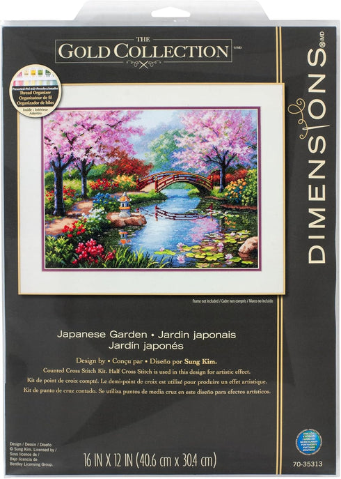 Dimensions Gold Collection Counted Cross Stitch Kit, Japanese Flower Garden, 16 Count Light Blue Aida, 12'' x 16''...
