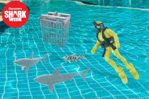 Shark Week Discovery Shark Diving Exploration Playset, Cage, Leopard Shark, Birthday Gift and Party Favors for Kids...
