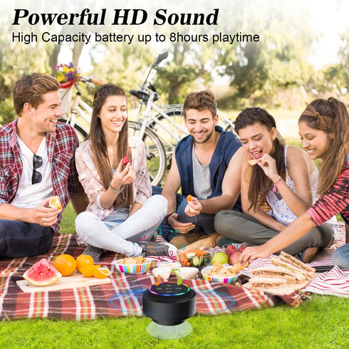 Bluetooth Shower Speaker, Portable Bluetooth Wireless Waterproof Speaker for Pool, Floating IP67 LED Light Bathroom Speaker with Suction Cup, Buil...