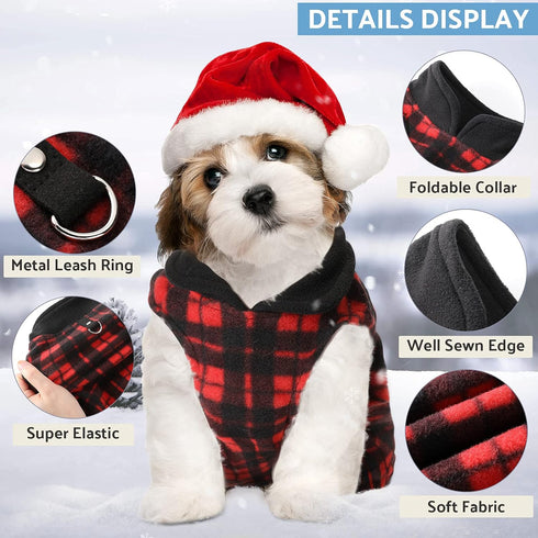 4 Pieces Winter Fabric Dog Sweater with Leash Ring Fleece Vest Dog Pullover Jacket Warm Pet Dog Clothes for Puppy Small Dogs Cat Chihuahua Boy (Pl...