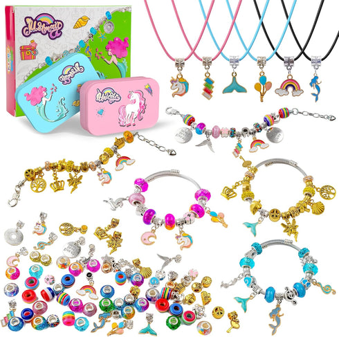 FTBox Charm Bracelet Making Kit for Girls, Unicorn/Mermaid Jewelry Making Beads, DIY Craft Christmas Gifts for Girls Age 4-8-12...