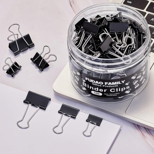 100pcs Binder Clips Assorted Sizes, Black Paper Clamps, Medium, Small, Mini 3 Sizes with Box for Office, School and Home...