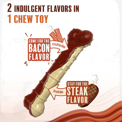 Nylabone Power Chew Basted Blast Dual Flavored Dog Chew Toys for Aggressive Chewers - Durable Dog Bones with 2 Layers of Flavor - Bacon and Steak ...