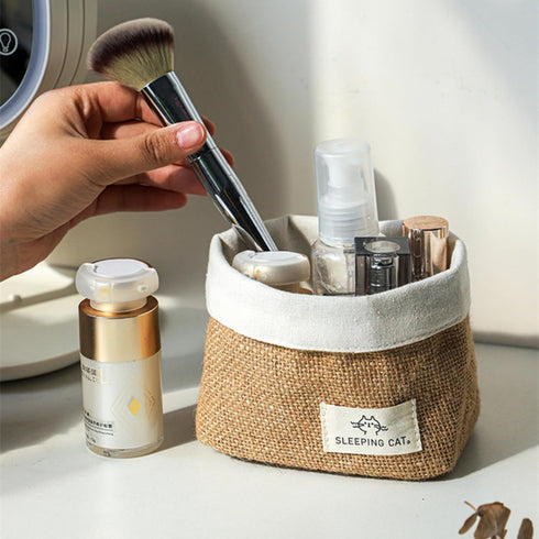 Small Cotton and Linen Hanging Storage Basket for Desktop, Ideal for Organizing Keys and Miscellaneous Items....