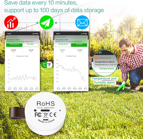 ORIA Mini Wireless Humidity Temperature Sensor with Temp Humidity Monitor, Data Export and Alert for House