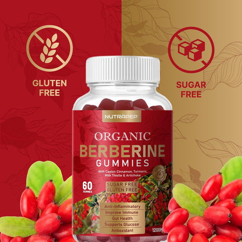 Premium Berberine HCl Gummies (1200mg) with Ceylon Cinnamon, Turmeric, Milk Thistle, and Artichoke - Sugar Free Gluten Free High Potency Supplemen...