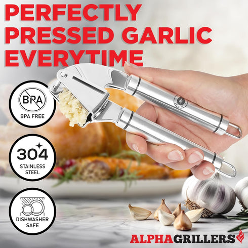 Garlic Press Stainless Steel - Professional Garlic Mincer and Crusher with Silicone Peeler Dishwasher Safe...