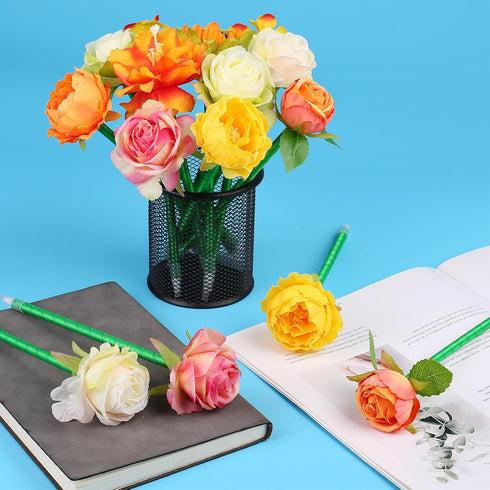 Flower Pens Gifts Valentines Mother's Day 15 Pcs Artificial Mixed Rose Pens Party Favors Birthday Wedding Office School Supplies for Mom Girls Sis...