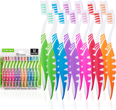 Extra Firm Toothbrush Set for Adults or Smokers Travel Toothbrush Kit, Hard Multicolor Denture Brush, Large Head, Manual Travel Toothbrush Hard Br...