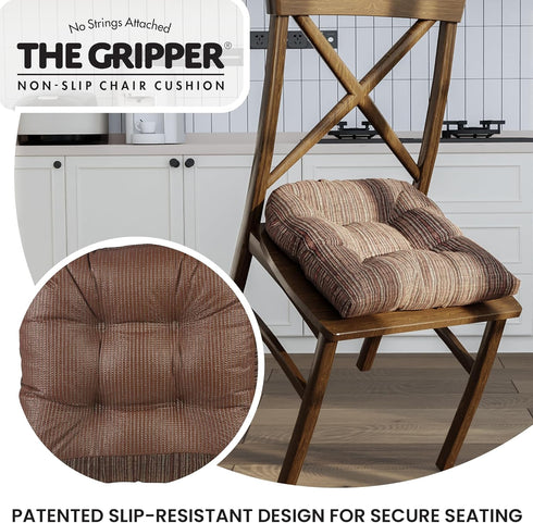Klear Vu Gripper Overstuffed Universal Non-Slip Dining Chair Cushions for Kitchen Decor, 2 Count (Pack of 1), Chenille Chocolate Brown...