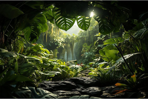Aquarium Background Lush Tropical Leaves Terrarium Background Morning Sunlight Tropical Rainforest Green Plants Rocks Reptile Habitat Backdrop Fis...