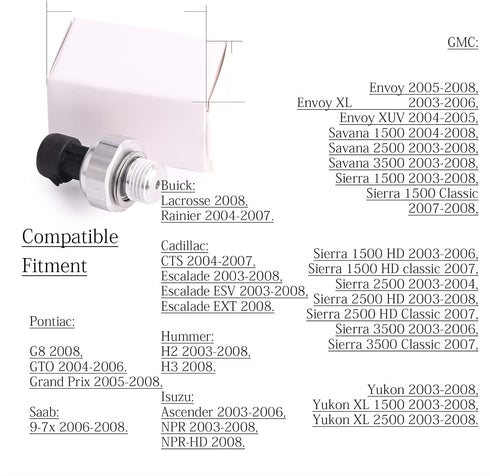 Engine Oil Pressure Sensor/Switch/Sending Unit D1846A Compatible with 2003-2008 4.8L/5.3L/6.0L/6.2L,GM Chevrolet Chevy Silverado GMC Sierra Buick ...