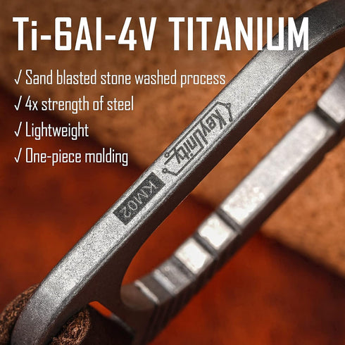 KeyUnity KM02 Titanium Belt Clip Carabiner Leather Keychain Holder with Removable Stainless Steel Key Ring...