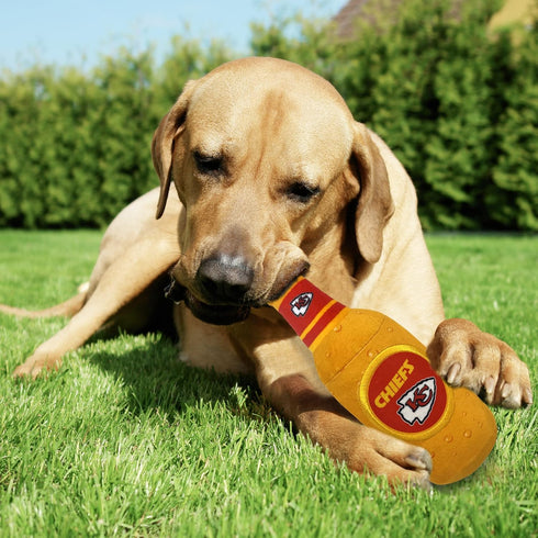 NFL KANSAS CITY CHIEFS BEER BOTTLE PLUSH DOG & CAT SQUEAK TOY - Cutest STADIUM SODA BOTTLE SNACK Plush Toy for DOGS & CATS with INNER SQUEAKER & B...