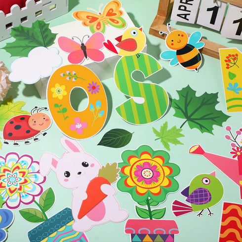 135 Pcs Spring Bulletin Board Decoration Tree Bulletin Board Decoration Bulletin Board Tree Cutout Bunny Butterfly Flower Decorations for Easter C...