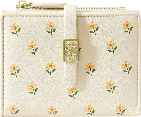 YINHEXI Women's Wallet, Faux Leather, Off White, Water Resistant, 5 Card Slots, 1 Cash Slot, 1 ID Window, 1 Zipper Coin Pocket, Portable, Fashiona...