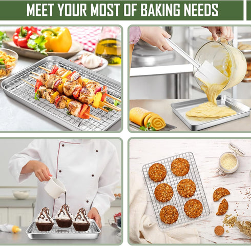 9 Inch Baking Tray Pan & Cooling Rack Set, Joyfair Stainless Steel Rectangular Toaster Oven Pan with Grid Rack for Cookies/Meats/Bacon, Non-toxic ...