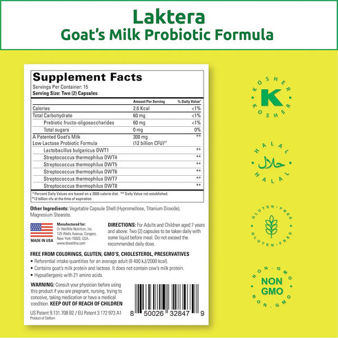 Dr. WellMe Laktera Allergy Free ++ Probiotics for Digestive Health, immune support & Gut Health Supplements - Low Lactose Goat’s Milk Probiotic Fo...