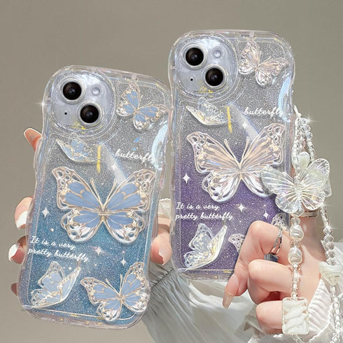 Compatible with iPhone 11 Case for Women/Girls, Cute Butterfly Glitter Bling with Bracelets Anti-Scratch Shockproof Case for iPhone 11, Purple wit...