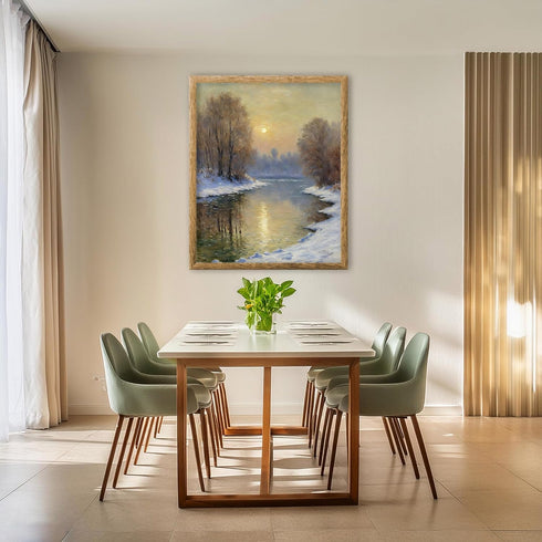 Posterizer 1 pcs-a lake in snowy winter-in oil painting style-1-Landscape & Nature Art-GIft for Men Women Teens-Dining Room Decor- unframed wall a...