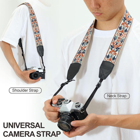 Padwa Lifestyle Camera Strap - 2" Retro Jacquard Embroidery Camera Straps Adjustable,Wide Camera Neck/Shoulder Strap with Genuine Leather Head for...