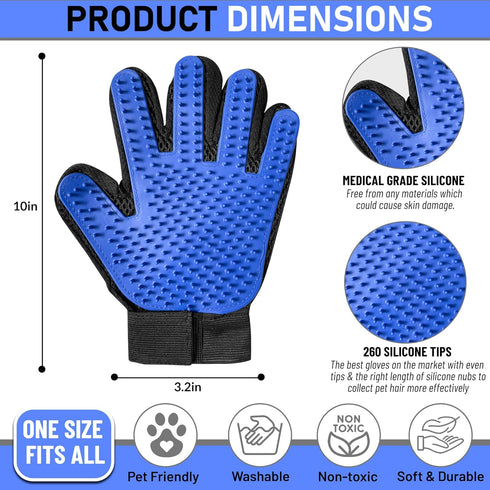 Upgrade Pet Grooming Gloves, Grooming Gloves for Dogs, Cats, Rabbits & Horses with Long and Short Hair, Efficient Pets Hair Remover Mittens - 1 Pa...
