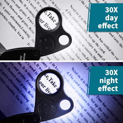 JARLINK 30X 60X Illuminated Jewelers Loupe Magnifier, Foldable Jewelry Magnifier with Bright LED Light for Gems, Jewelry, Coins, Stamps, etc...