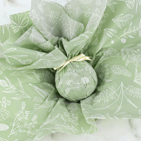 100 Sheets Sage Green Wildflowers Tissue Paper Green White Floral Printed Tissue Paper Botanical Decorative Tissue Paper for Green Boho Themed Bab...