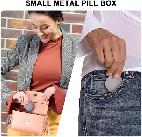 Daily Metal Pill Box Pill Case - Single Waterproof Travel Pill Container Round Aluminum Alloy Storage Medicine Organizer Multitool EDC Every Day f...