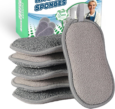 Upgrated Dual-Sided Sponges Kitchen, 6 Pack Microfiber Non Scratch Dish Scrub Sponge, All Purpose Dish Washing Scrubber for Cleaning Dishes, Kitch...