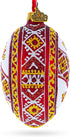 Red Stripe Ukrainian Pysanka Glass Egg Ornament 4 Inches...