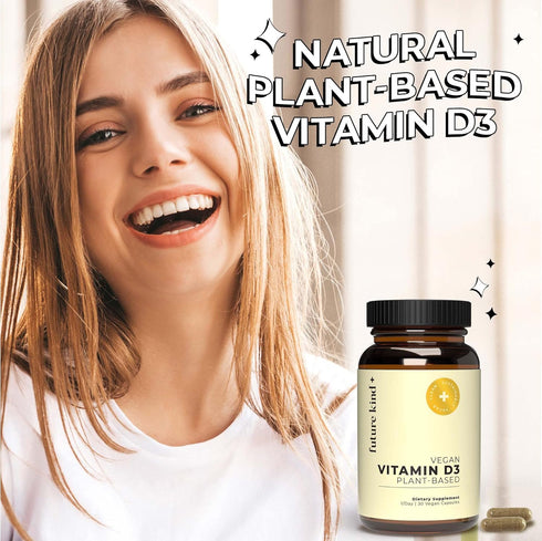 Future Kind Vegan Vitamin D3-2500 IU Plant-Based Supplement for Cell & Immune Support - Sugar-Free, Lichen-Based Vitamin D (30 Softgels in Glass B...