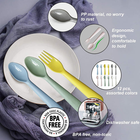 Kids Spoons and Forks Toddler Utensils Plastics Reusable Silverware Baby Cutlery Set Feeding Dinnerware Utensils BPA Free Microwave Dishwasher and...