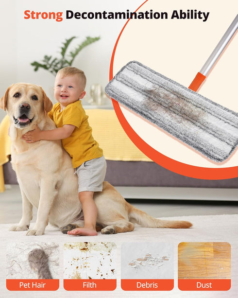 Flat Mop Pads 18inch Stripe Microfiber Mop Cleaning Pads for RXIDY Microfiber Mop, 4 Packs...