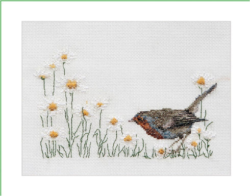 Thea Gouverneur - Counted Cross Stitch Kit - Summer Robin Bird - Aida - 16 count - Embroidery Kit for Adults - DMC Embroidery Threads and other Cr...